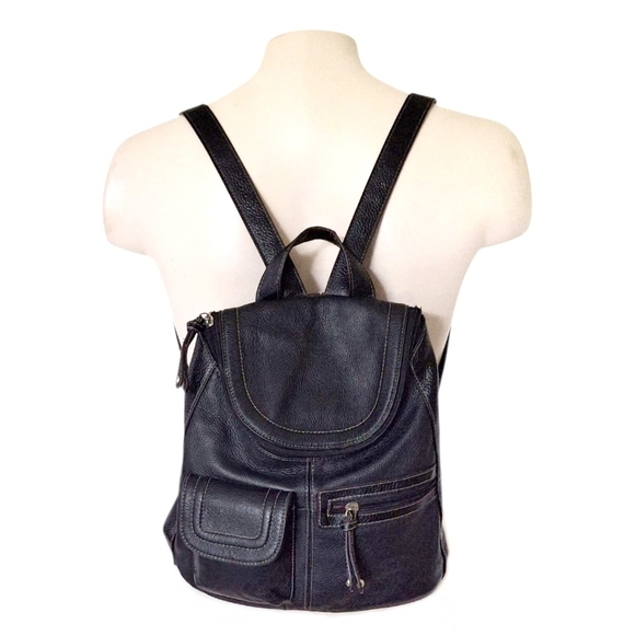 Tignanello Black Leather Backpack Moto Streetwear Medium - Picture 1 of 10